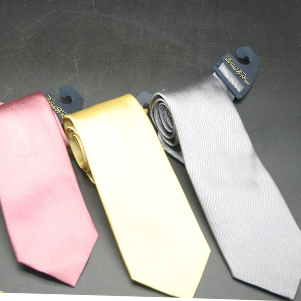 Lot of 3 BROOKS BROTHERS Tie Silver/Yellow/Pink Solid Silk USA 58" x 3.5" New